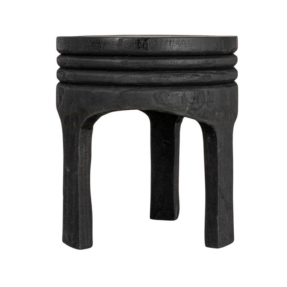 Black Hand-Carved Paulownia Wood Accent Stool