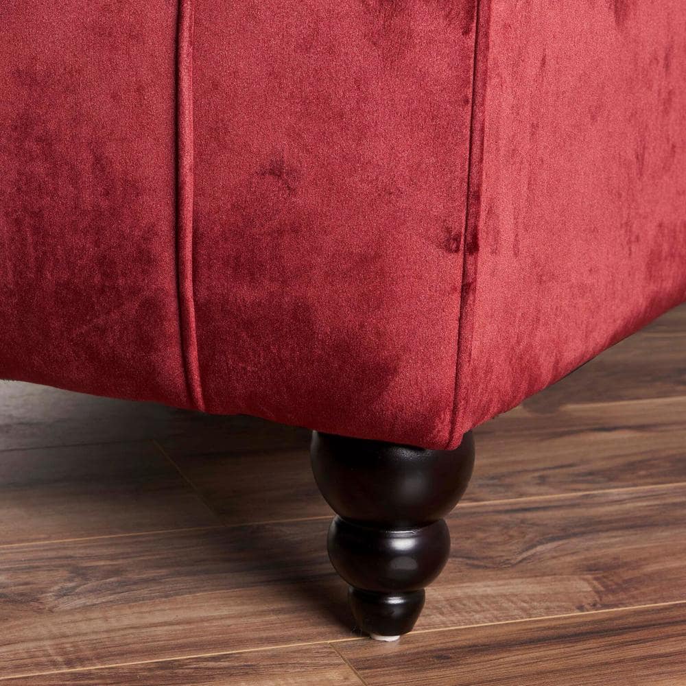 Elegant Garnet Velvet Chaise Lounge with Diamond Stitching