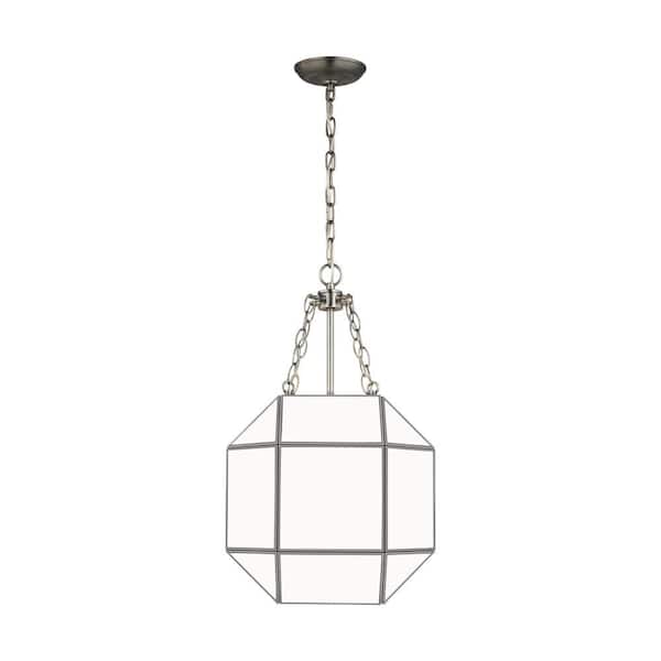 Generation Lighting Morrison 60-Watt Small 4-Light Antique Brushed Nickel Shaded Pendant Light with Smooth White Glass Shade