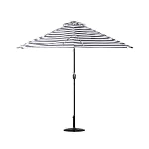 Peru 9 ft. Market Half Patio Umbrella in Gray and White Stripe with Base Included