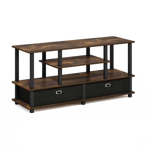 Furinno Jaya Amber Pine/Black/Black TV Stand Entertainment Center Fits TV's up to 55 in. with Storage Bin