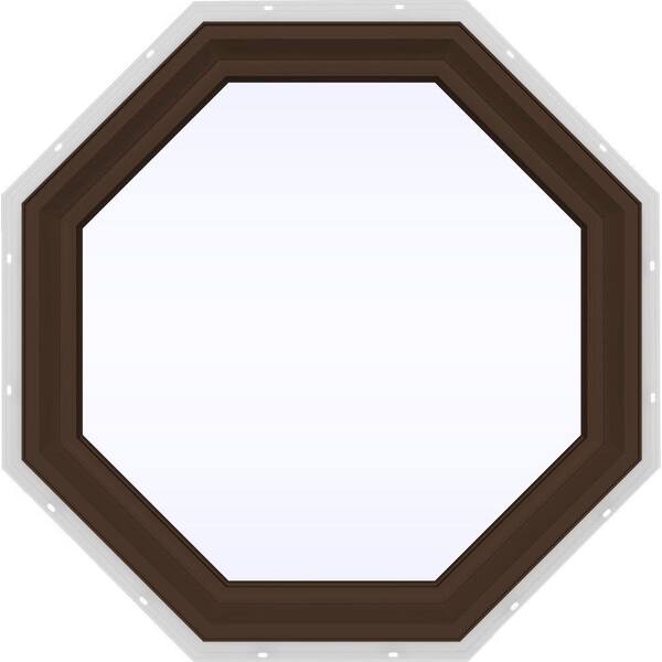 JELD-WEN 23.5 in. x 23.5 in. V-2500 Series Brown Painted Vinyl Fixed Octagon Geometric Window w/ Low-E 366 Glass