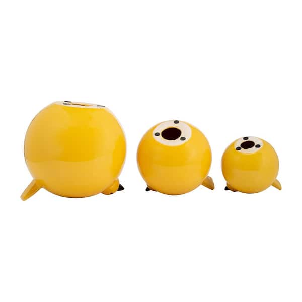 Liv & Skye Yellow 8 in. x 7 in. Ceramic Bird Figurines (Set of 3