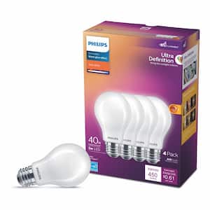 40-Watt Equivalent A19 Ultra Definition Dimmable E26 LED Light Bulb EyeComfort Soft White with Warm Glow 2700K (4-Pack)
