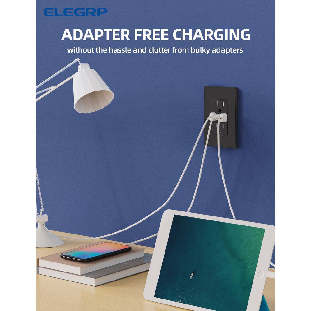 Black Polycarbonate Tamper Resistant Duplex Outlet with USB Ports and Wall Plate