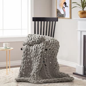 Chunky Knitted Dove Chenille Throw Blanket