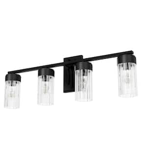 Gatz 31.5 in. 4-Light Matte Black Vanity Light with Clear Fluted Glass Shades