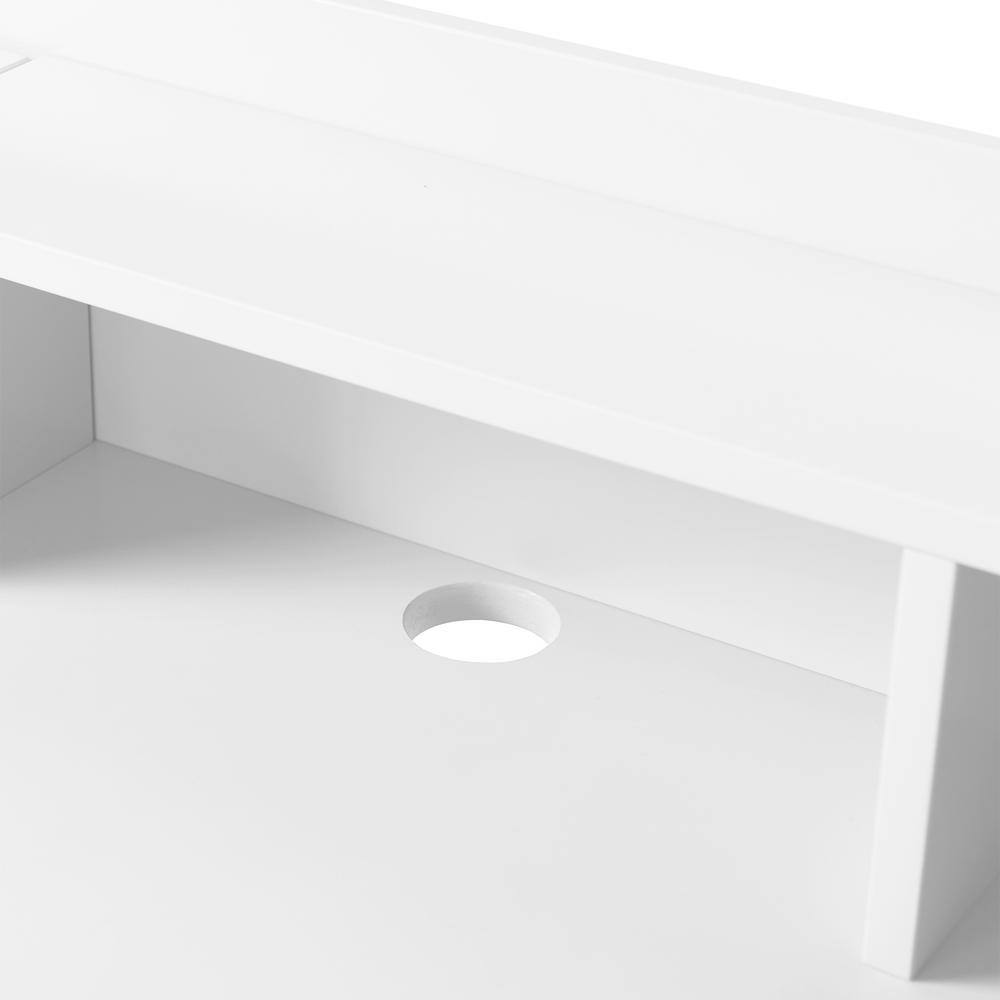 Modern White/Natural Wood Writing Desk with Hutch and Drawers