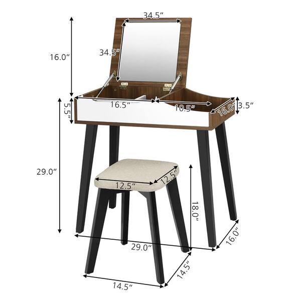 Costway Vanity Table Set with Flip Top Mirror Dressing Makeup