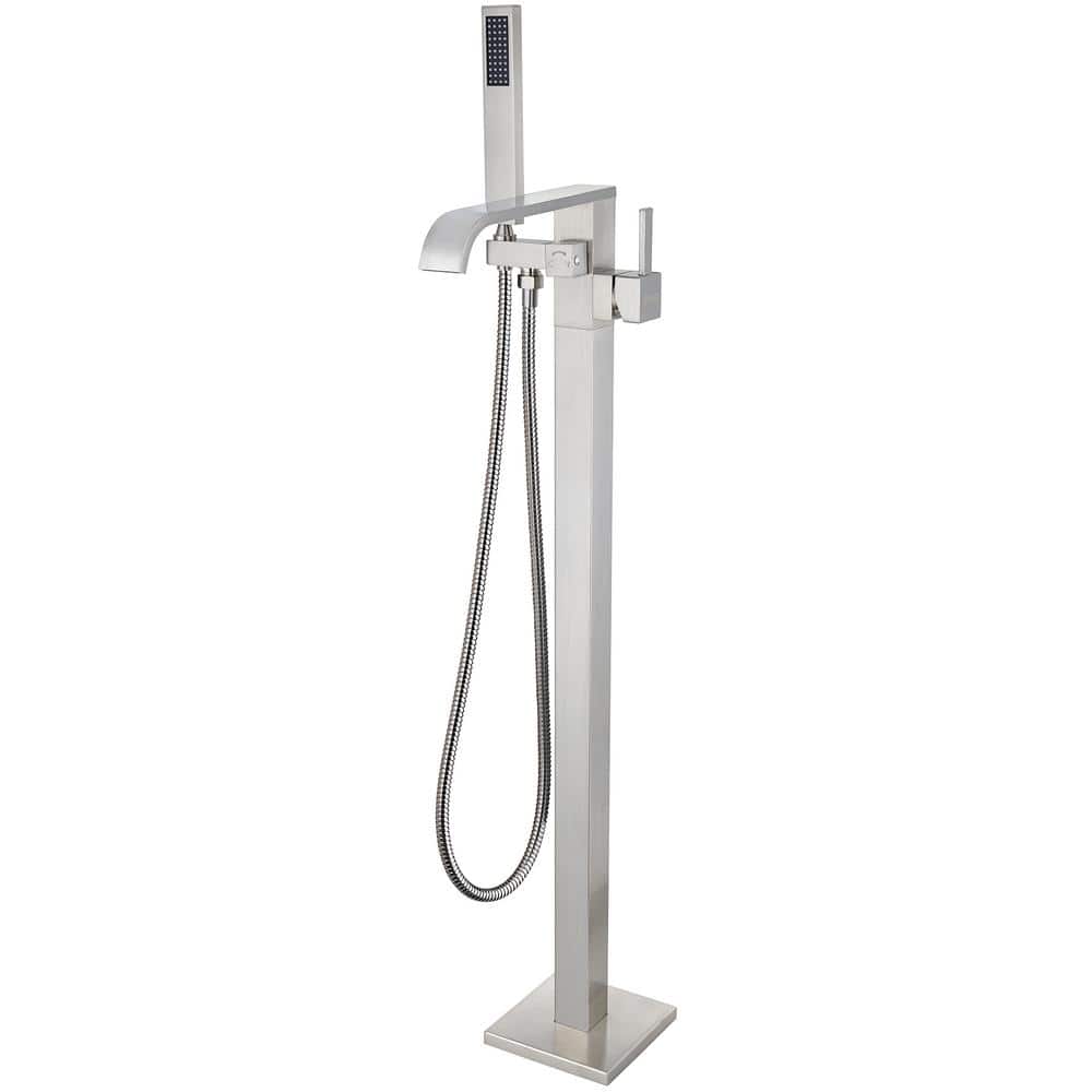 1-Handle Freestanding Floor Mount Tub Faucet Bathtub Filler with Hand Showe