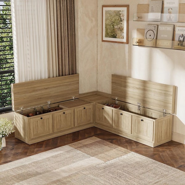 FUFU&GAGA 63 in. W x 15.7 in. H Brown Wood Grain Wooden Shoe