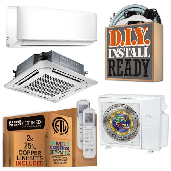 27000 BTU 2.25 Ton Dual Cassette/Wall Mount Ductless Mini Split Air Conditioner with Heat Pump 220-Volt