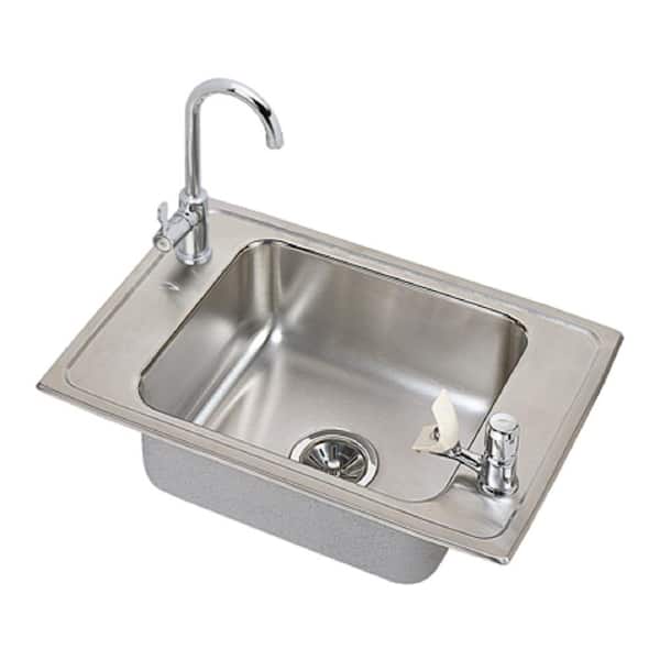 Elkay Celebrity Drop-In Stainless Steel 25 in. 2-Hole Single Bowl Classroom Sink with Faucet, Drain, and Strainer Basket