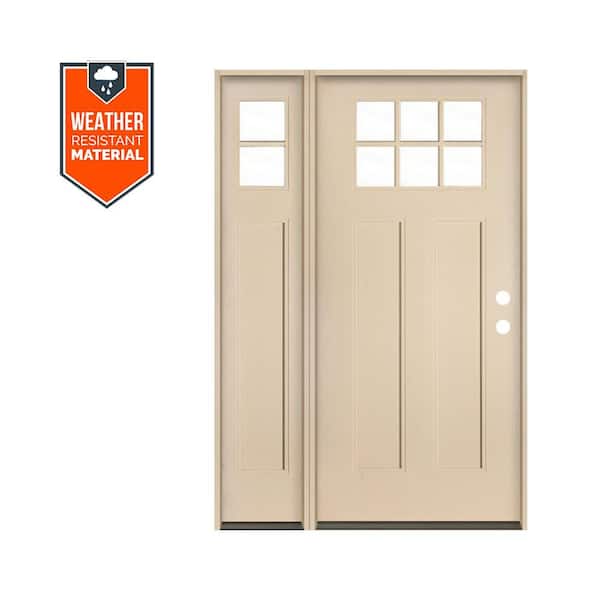 Krosswood Doors PINNACLE Craftsman 50 in. x 79 in. 6-Lite Left-Hand/Inswing Clear Glass Unfinished Fiberglass Prehung Front Door w/LSL