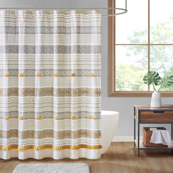 Cody 72 in. W x 72 in. L Cotton in Gray/Yellow Shower Curtain