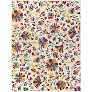 Cream 5 ft. x 7 ft. Painted Floral Indoor Area Rug