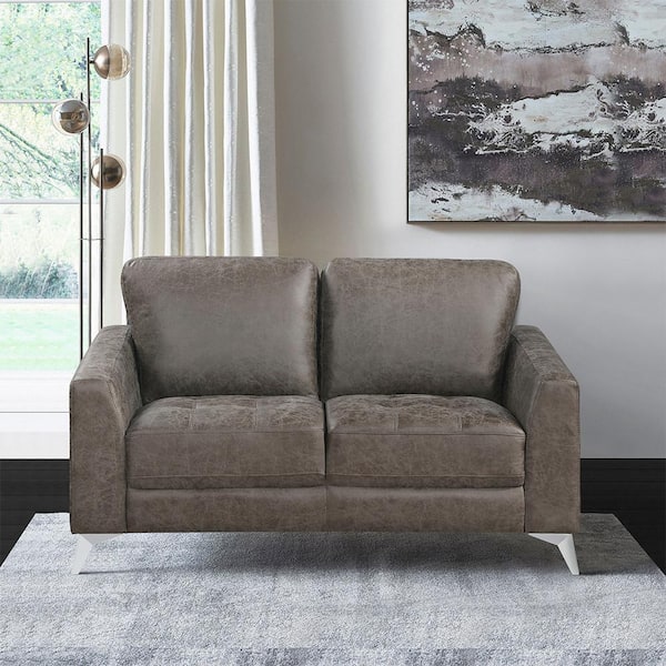 Lazzara Bristow 77 in. W Straight Arm Microfiber Rectangle 2-Piece Sofa Set in Brownish Gray