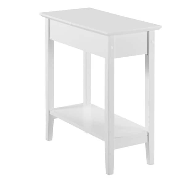 Homestock White Narrow End Table with Storage, Flip Top Narrow Side Tables for Small Spaces, Slim End Table with Storage Shelf