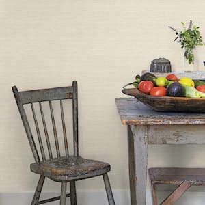 Grasscloth Design Cream Matte Finish Vinyl on Non-Woven Non-Pasted Wallpaper Roll