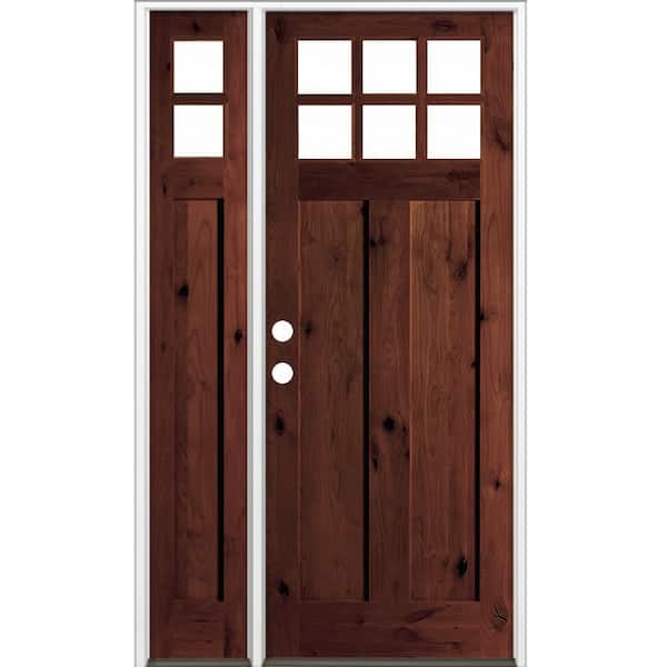 56 in. x 96 in. Knotty Alder Righthand/Inswing 6-Lite Beveled Clear Glass Red Mahogany Stain Wood Prehung Front Door LSL