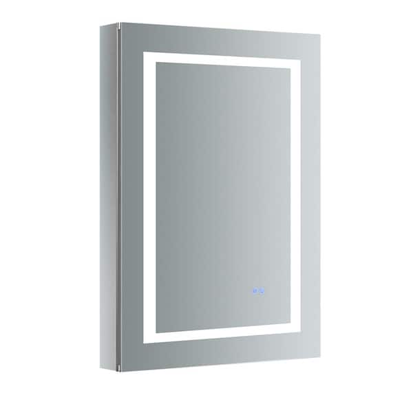 Fresca Spazio 24 in. W x 36 in. H Recessed or Surface Mount Medicine Cabinet with LED Lighting, Mirror Defogger and Left Hinge