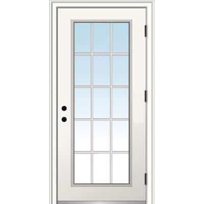 32 in. x 80 in. Classic Left-Hand Outswing 15 Lite Clear Low-E Primed Steel Prehung Front Door with Brickmould