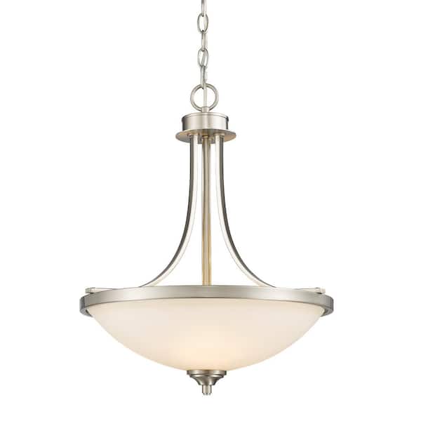 Unbranded Barr 3-Light Brushed Nickel Pendant with Matte Opal Glass