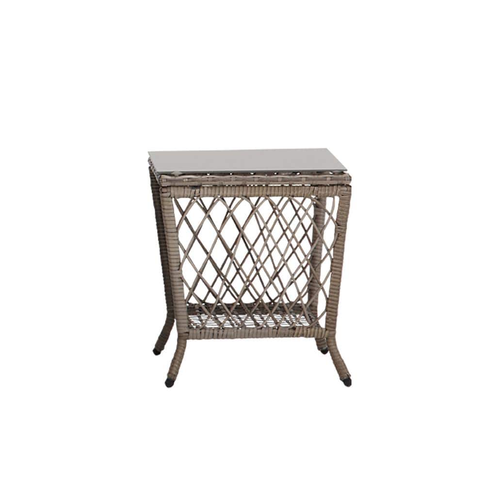 Tenleaf Brown Wicker Outdoor Side Table with Removable Tempered Glass