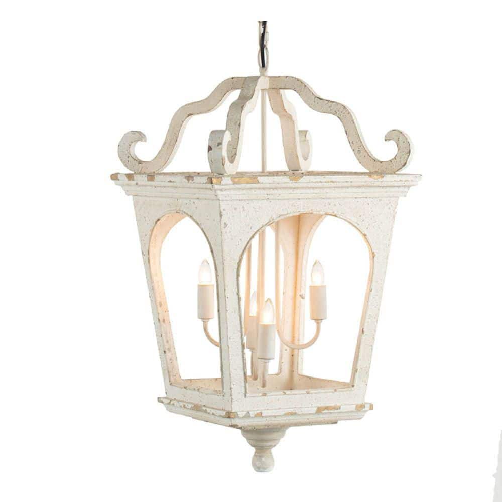 4-Light Cream White Wood Chandelier, Hanging Light Fixture with Adjustable Chain, Bulb Not Included price history on PriceWatchPro