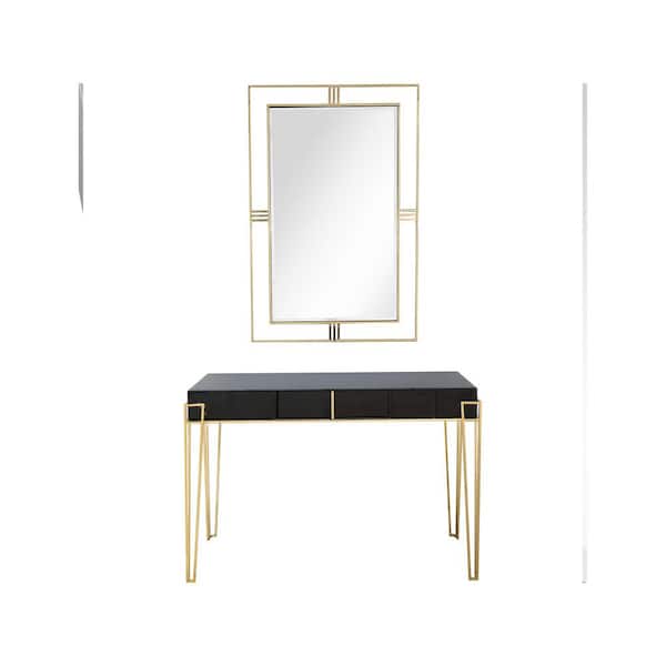 Camden Isle Daria 48 in. Black Rectangle Glass Console Table with Wall Mirror