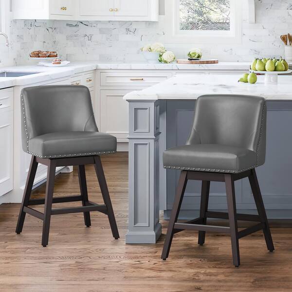LUE BONA Hampton 26 in. Solid Wood Gray Swivel Bar Stools with Back ...