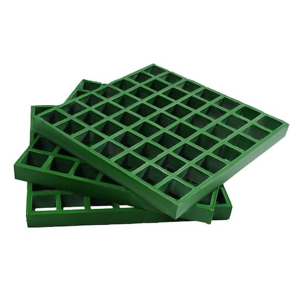 Wellco 1.5 in. x 1.5 in. x 1 in. 10.6 in. x 10.6 in. Fiberglass Molded Grating Trench Cover, Green