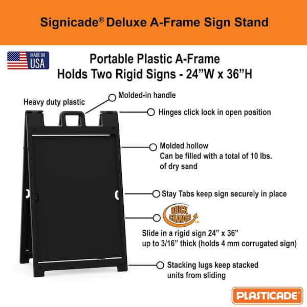 PLASTICADE Signicade 24 in. W x 36 in. H Black Plastic Portable