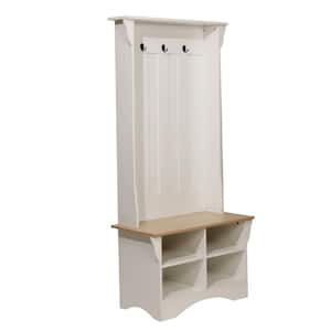 Weathered Natural Seat Warm White Frame Hall Tree