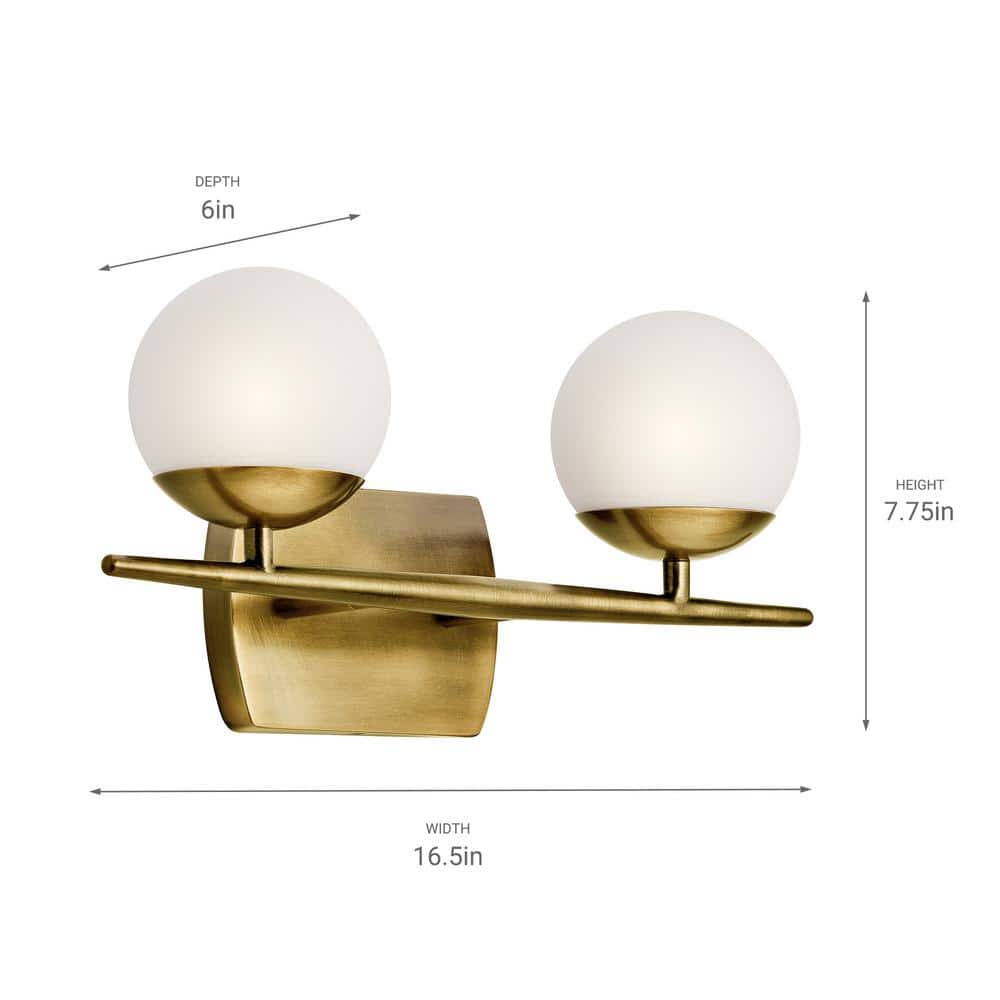 Jasper Mid-Century 16.5" Vanity Light in Natural Brass with Opal Glass