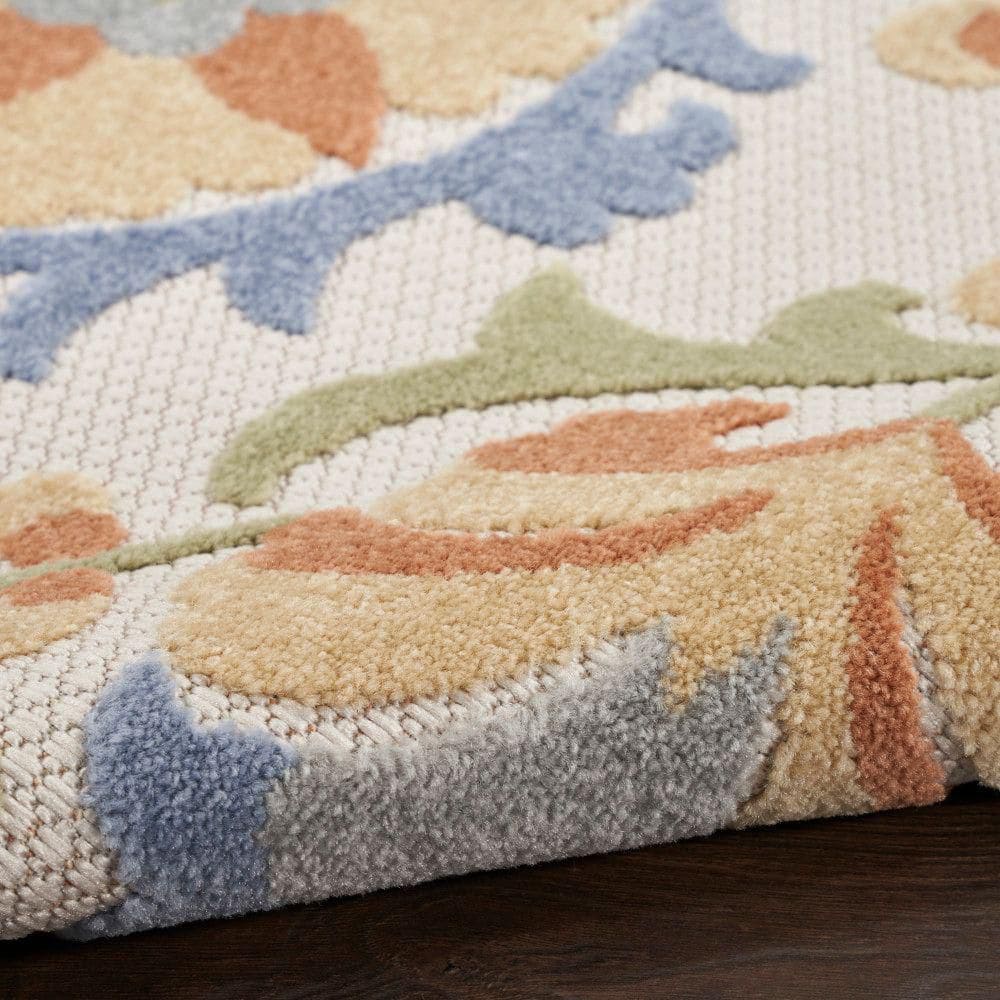 Ivory Blue Floral Flatwoven Synthetic Rug, 2'8" x 4'
