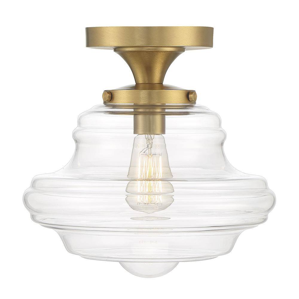 Vintage Schoolhouse Natural Brass Ceiling Light with Clear Glass Shade