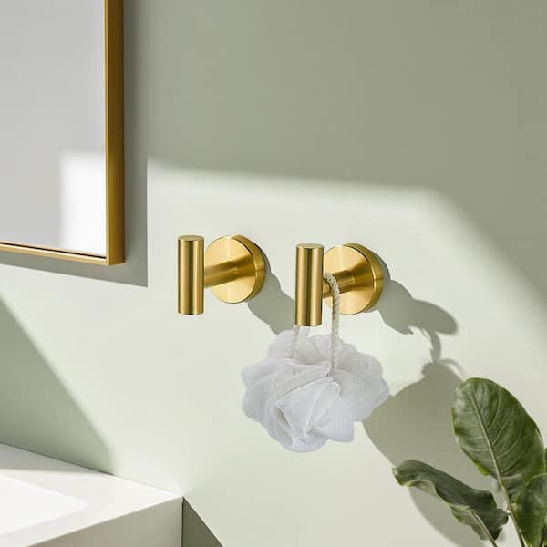 Bathroom Robe Hook and Towel Hook Wall Mounted Stainless Steel in Gold (2-Pack)
