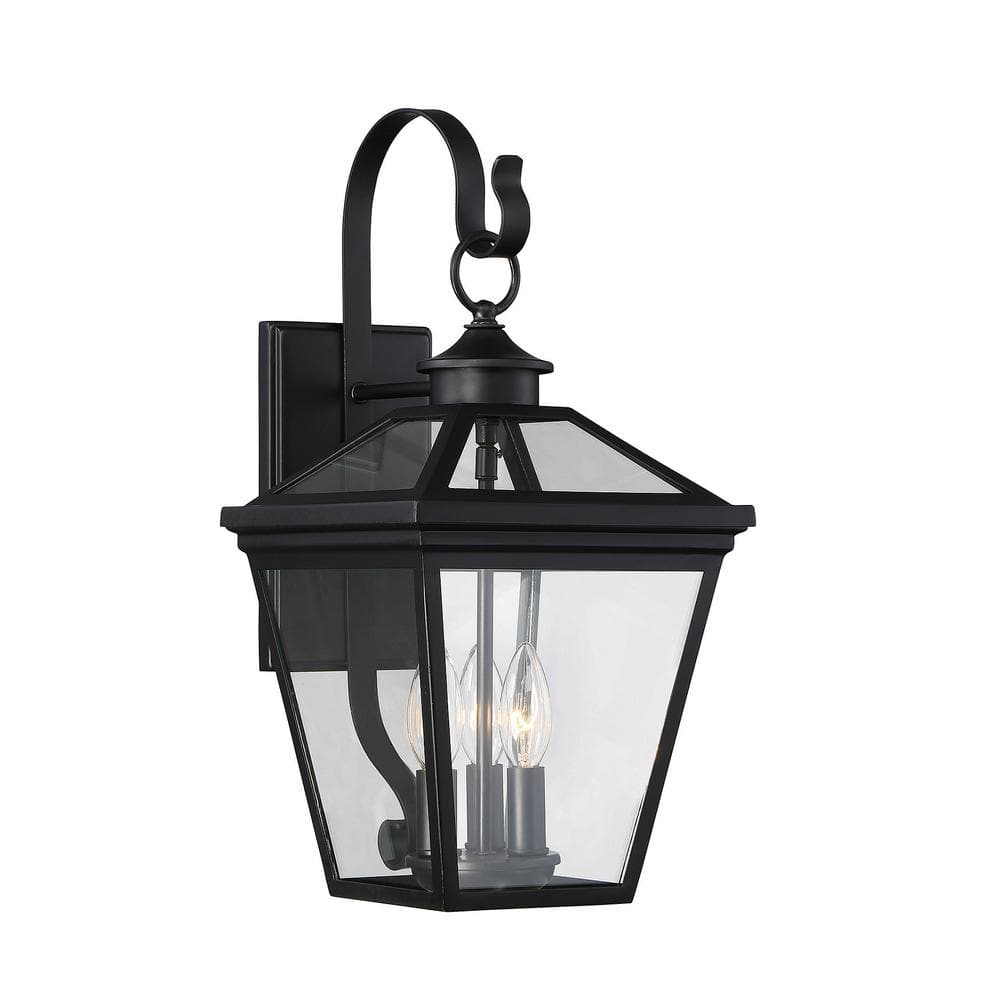 Ellijay Black Glass 3-Light Outdoor Wall Lantern