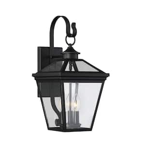Ellijay 9 in. W x 19 in. H 3-Light Matte Black Outdoor Wall Lantern Sconce with Clear Glass Panes