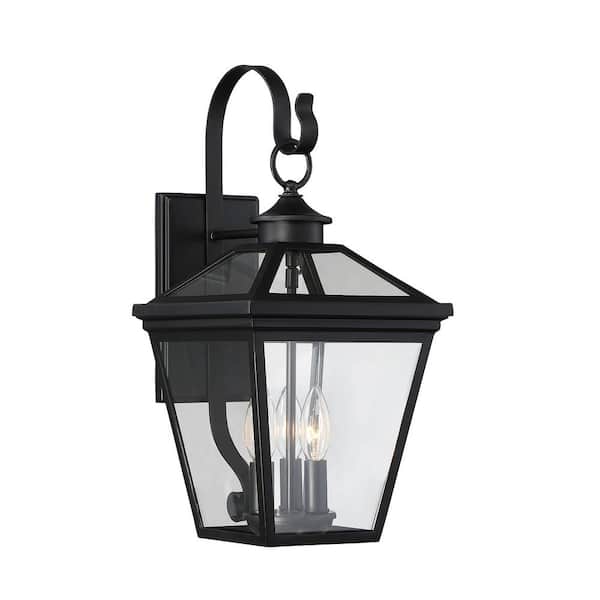 Savoy House Ellijay 9 in. W x 19 in. H 3-Light Matte Black Outdoor Wall Lantern Sconce with Clear Glass Panes