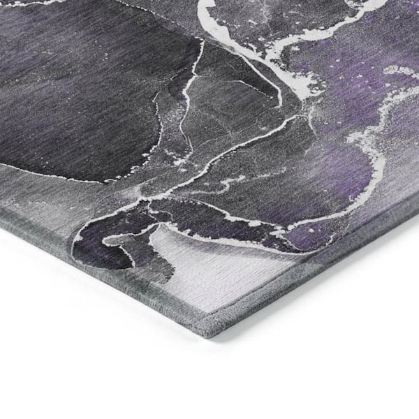 Gray and Purple 2 ft. x 7 ft. Abstract Indoor / Outdoor Area Rug
