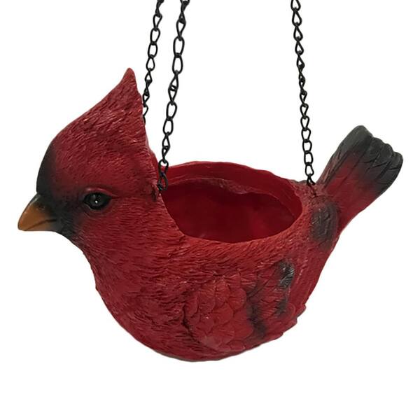 Exhart 4 25 In Dia Red Resin Pot Hand Painted Cardinal Hanging Basket 71404 Rs The Home Depot