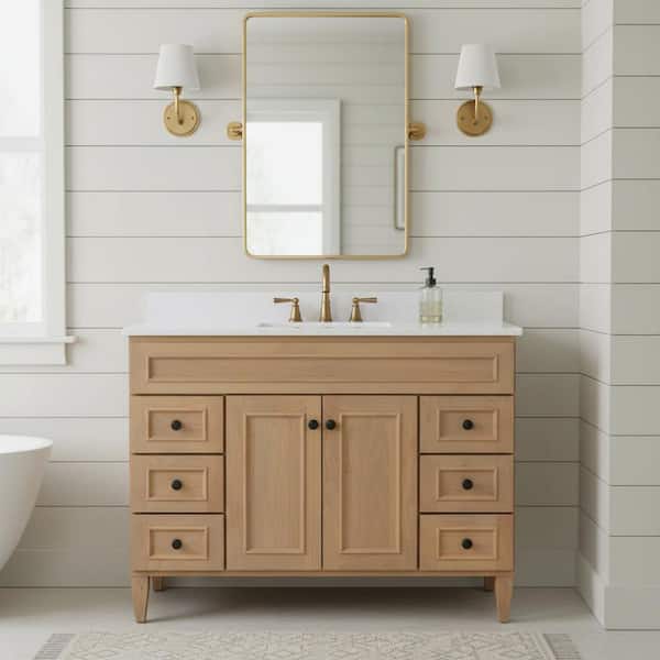 McKinlay 49 in. Single Sink Cashew Brown Freestanding Bath Vanity with White Ice Quartz Top Assembled