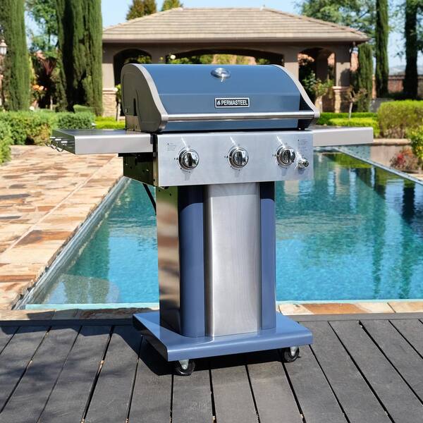 PERMASTEEL PG40301AZ 3Burner Pedestal Propane Gas Grill In Azure