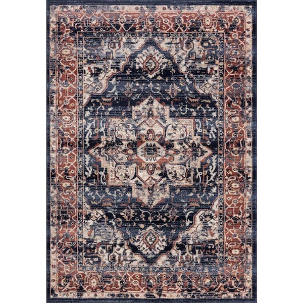 Abani Babylon Navy 2 ft. x 8 ft. Oriental Polypropylene Area Rug