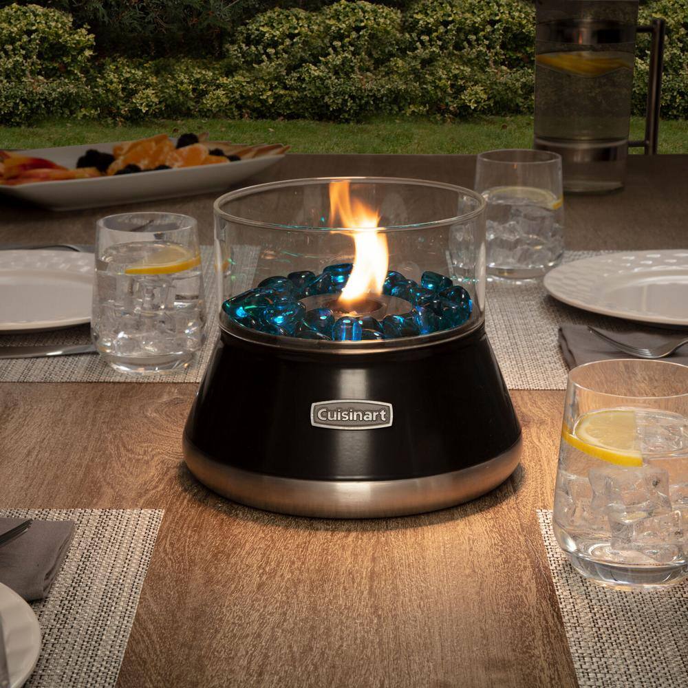 Compact Black Glass Tabletop Fire Pit