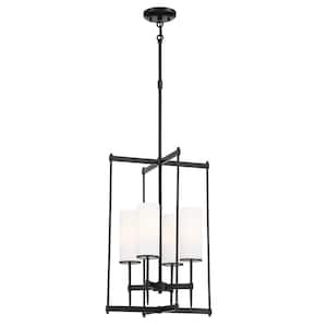 First Avenue 4-Light Black Candlestick Pendant with Etched White Glass Shades