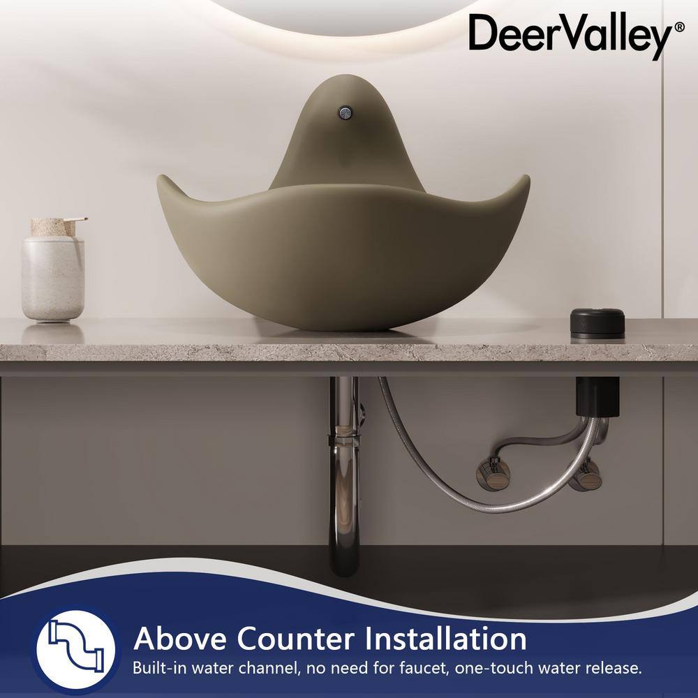 Taupe Clay Artistic Concrete Vessel Sink with Built-In Faucet