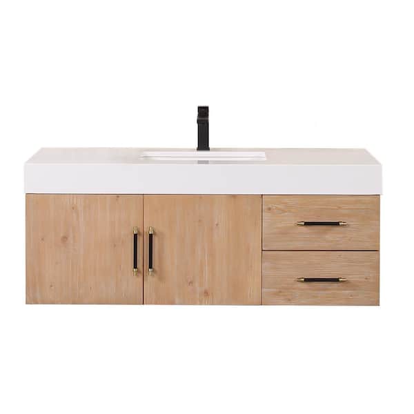 Altair Corchia 48 in. W x 22 in. D x 19 in. H Single Sink Bath Vanity in Light Brown with White Composite Stone Top